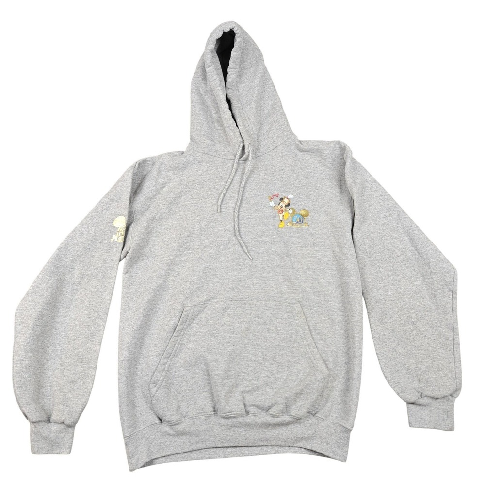 Vintage Disneyland Resort Hoodie Mens Small Gray 50th Graphic Fleece Pullover